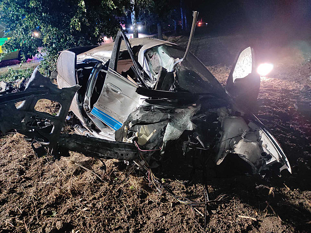 Řidič narazil ve velké rychlosti do stromu, trosky auta byly rozeseté po okolí