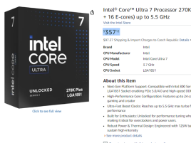 Intel se ani nepokouší o oficiální cenu, Core Ultra 7 270K+ stojí $349-$357
